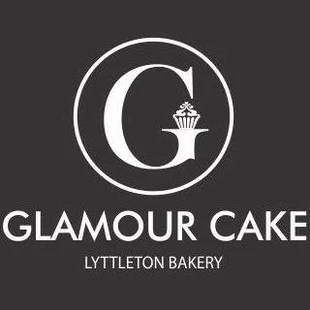 black box with large G circled at the top and glamour cakes Lyttelton underneath