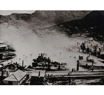 black and white image of lyttelton town after 1870 fire